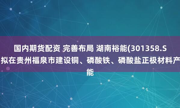 国内期货配资 完善布局 湖南裕能(301358.SZ)拟在贵州福泉市建设铜、磷酸铁、磷酸盐正极材料产能